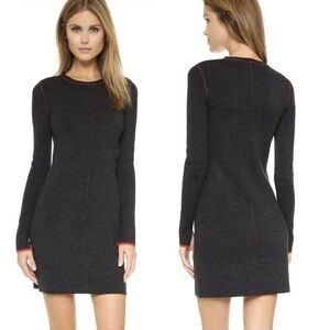 Rag & Bone charcoal grey red seam 100% Merino Wool long sleeve mini dress